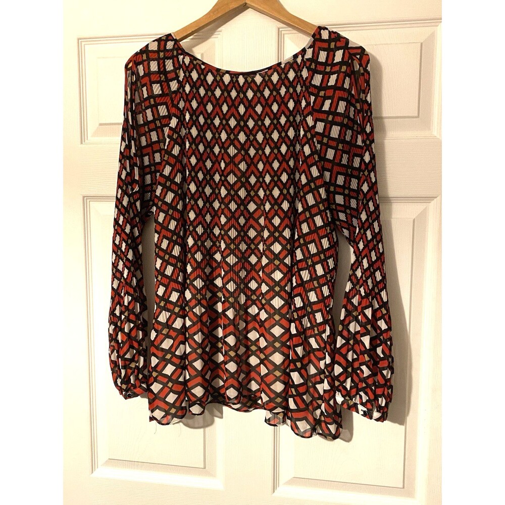 Chico's geometric print cold shoulder blouse accordion pleats size 4 = US XL